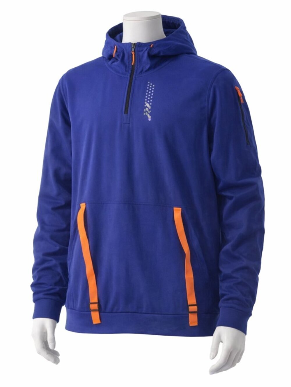 Blue Hoodie with Neon Orange Accents- Soft & Cozy Tech Style Size L